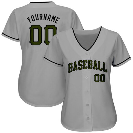 Custom Black Gray Baseball Olive Jersey, Custom Baseball Team Uniforms