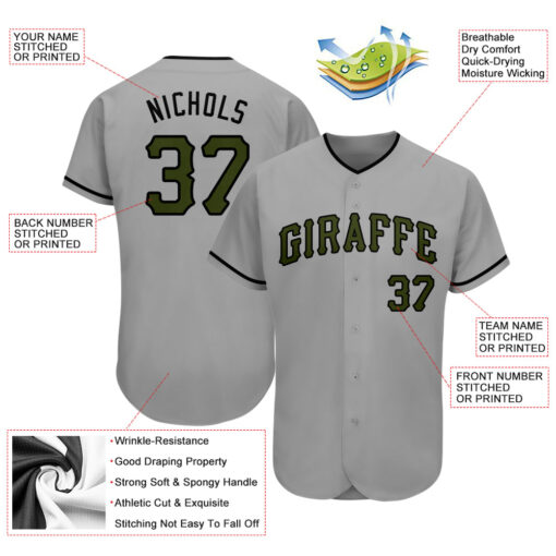 Custom Black Gray Baseball Olive Jersey, Custom Baseball Team Uniforms