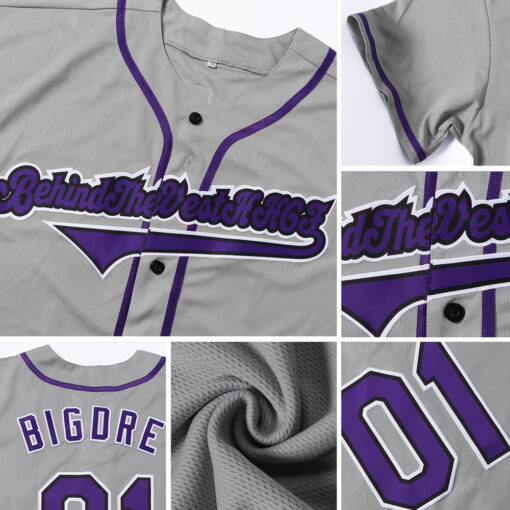 Custom Black Gray Baseball Purple Jersey, Customize Your Own Baseball Uniform