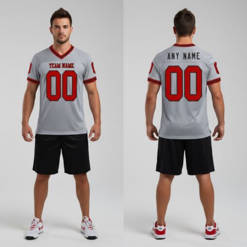 Custom Black Gray Football Red Jersey, Design My Own Basketball Uniform