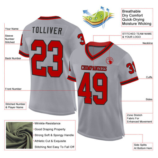 Custom Black Gray Football Red Jersey, Design My Own Basketball Uniform