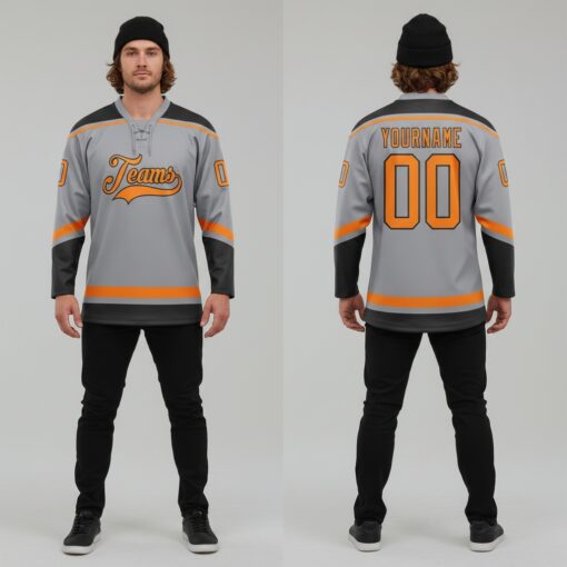 Custom Black Gray Hockey Bay Orange Jersey, Cheap Custom Hockey Jerseys