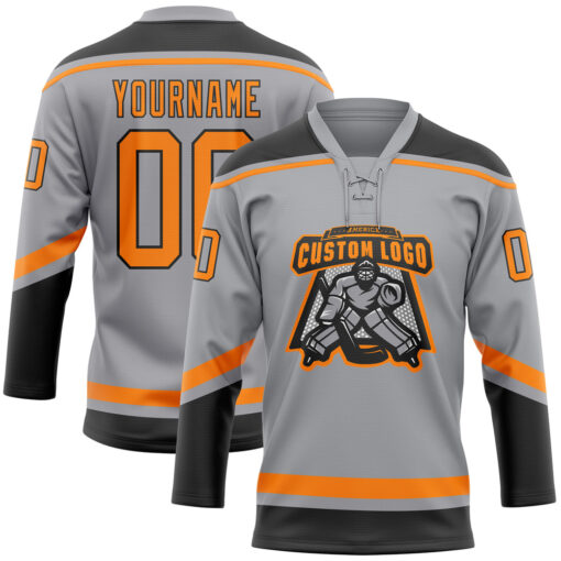 Custom Black Gray Hockey Bay Orange Jersey, Cheap Custom Hockey Jerseys