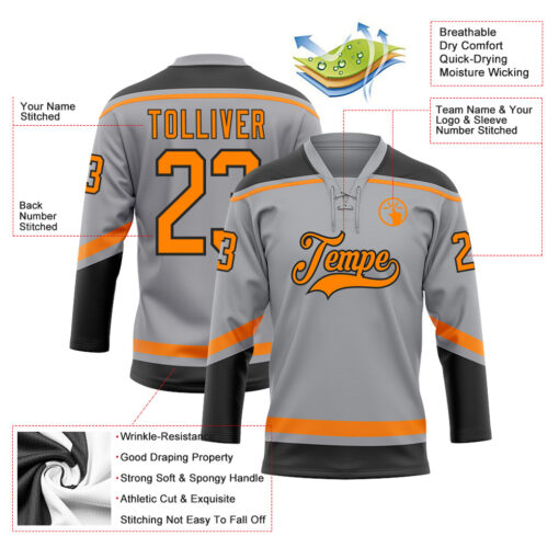 Custom Black Gray Hockey Bay Orange Jersey, Cheap Custom Hockey Jerseys
