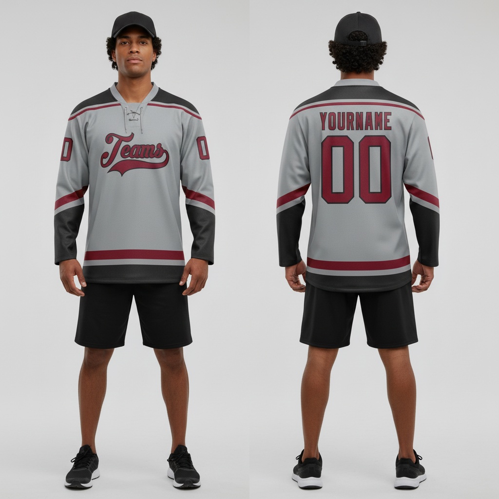 Custom Black Gray Hockey Crimson Jersey, Hockey Jersey Customization