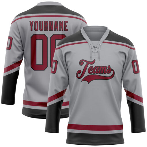 Custom Black Gray Hockey Crimson Jersey, Hockey Jersey Customization