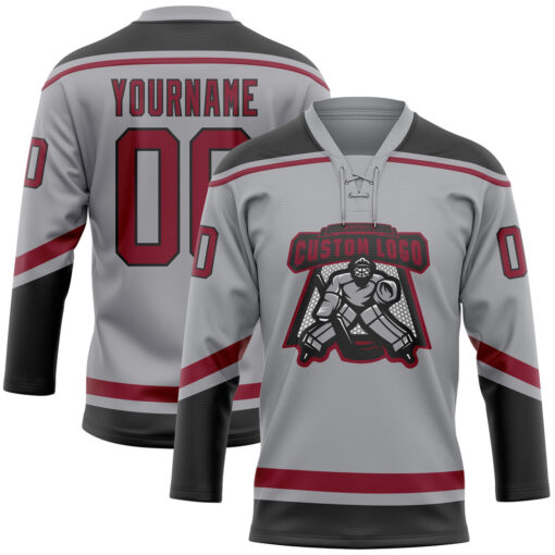Custom Black Gray Hockey Crimson Jersey, Hockey Jersey Customization