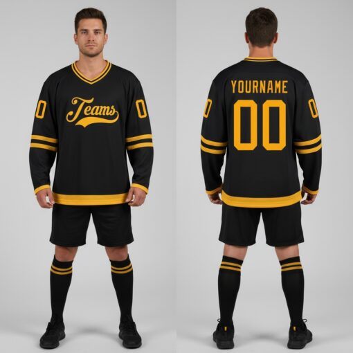 Custom Black Hockey Gold Jersey, Hockey Jersey Customization