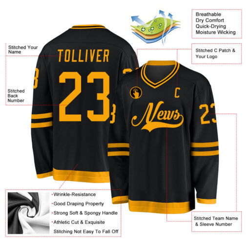 Custom Black Hockey Gold Jersey, Hockey Jersey Customization
