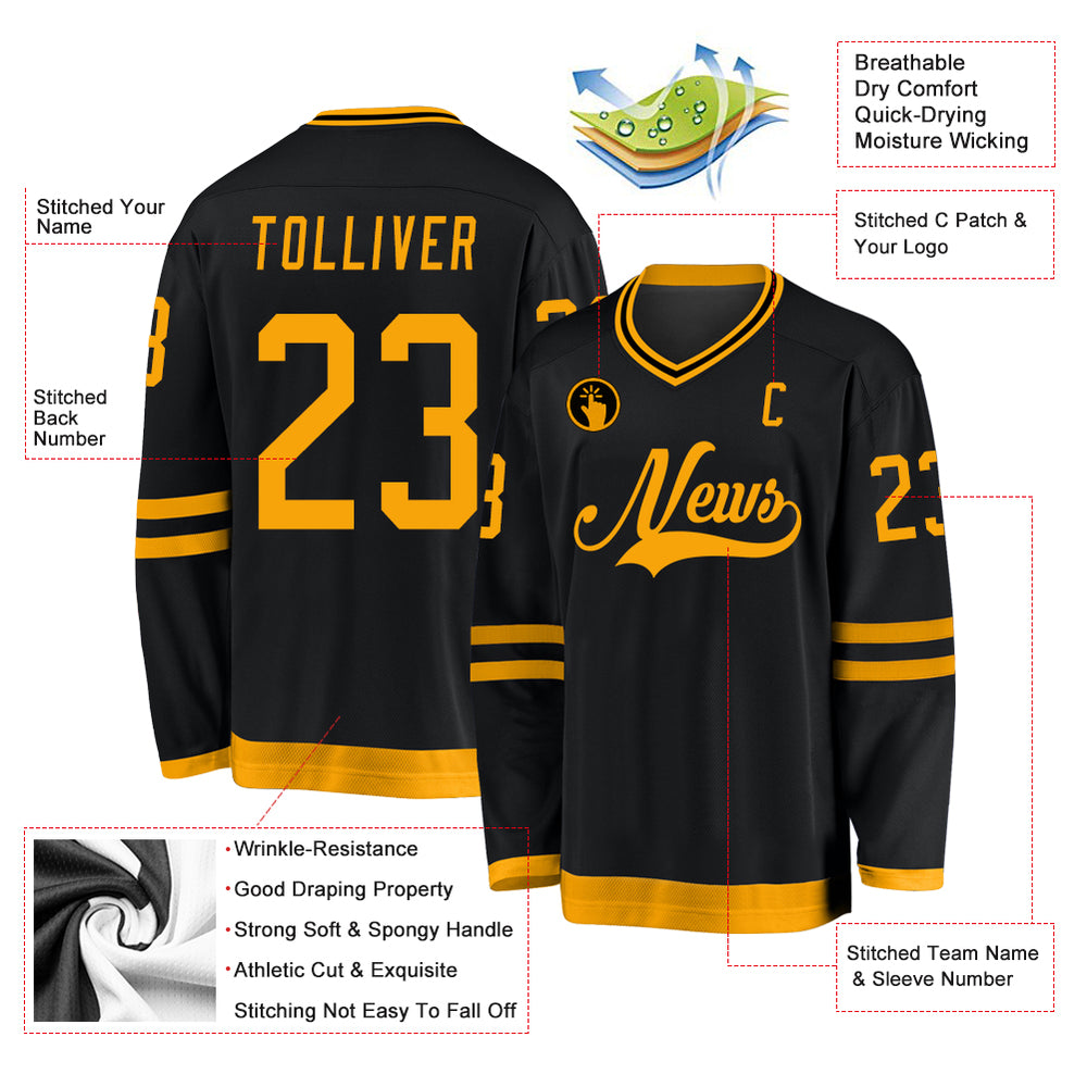 Custom Black Hockey Gold Jersey, Hockey Jersey Customization