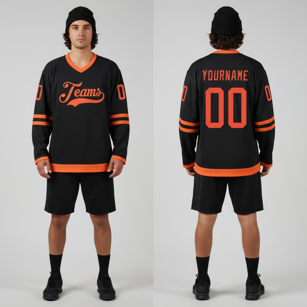 Custom Black Hockey Orange Jersey, Custom Hockey Uniforms