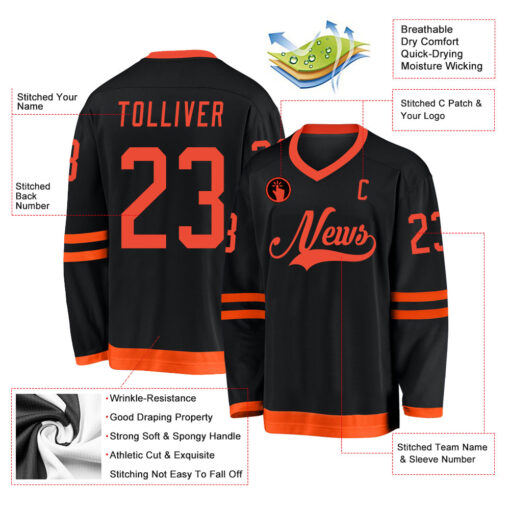 Custom Black Hockey Orange Jersey, Custom Hockey Uniforms
