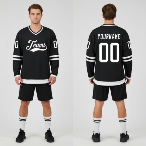 Custom Black Hockey White Jersey, Custom Hockey Team Uniforms