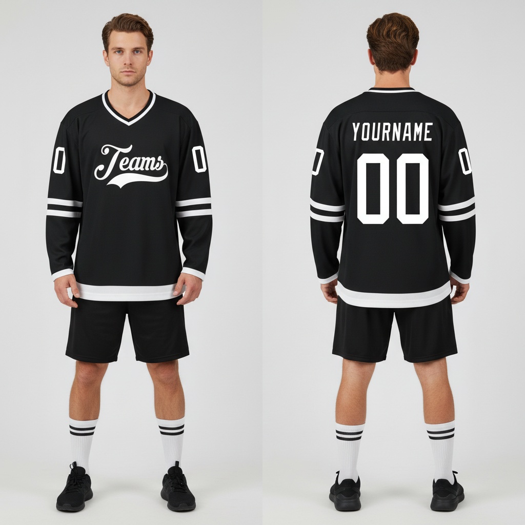 Custom Black Hockey White Jersey, Custom Hockey Team Uniforms