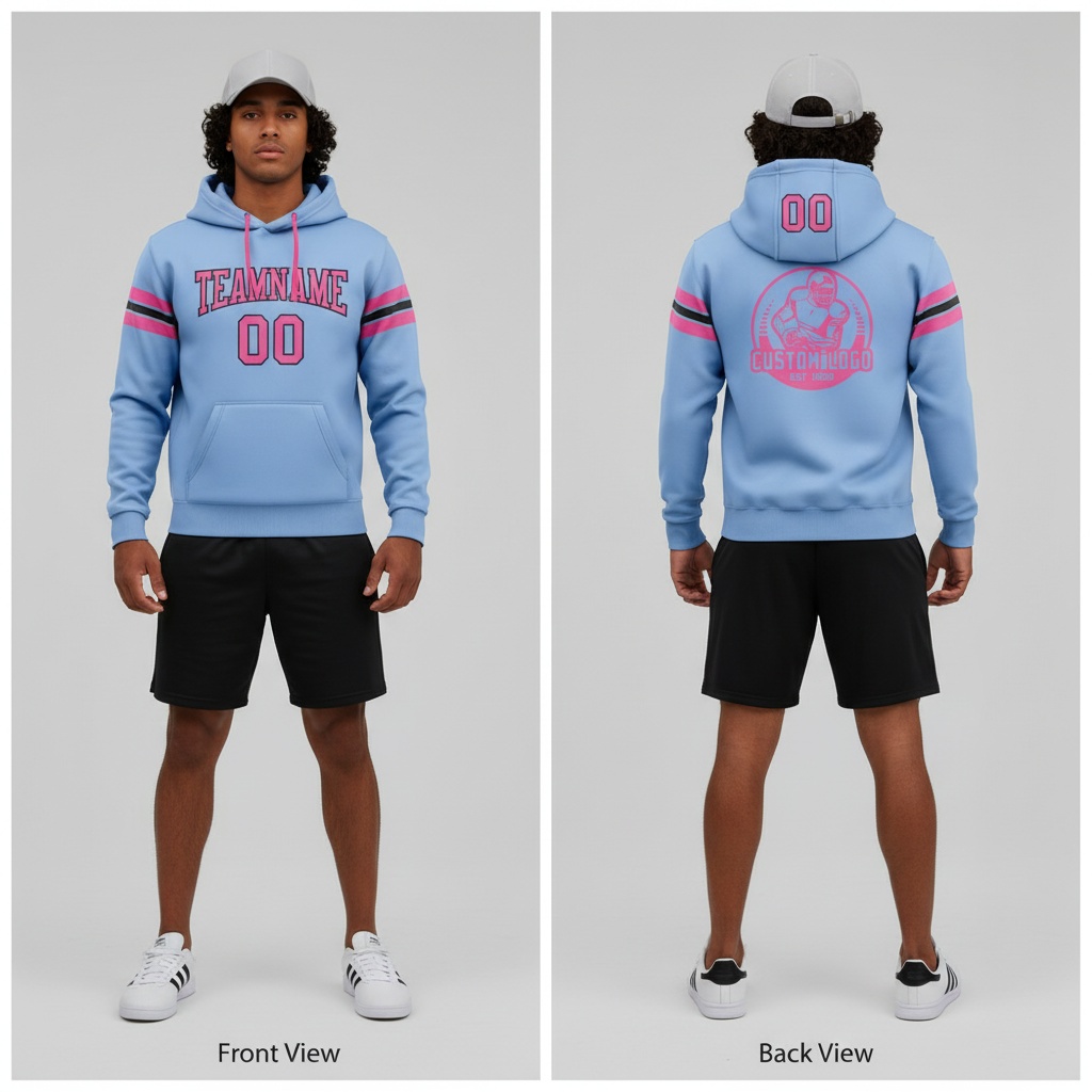 Custom Black Light Blue Hoodie, Premium Hoodie