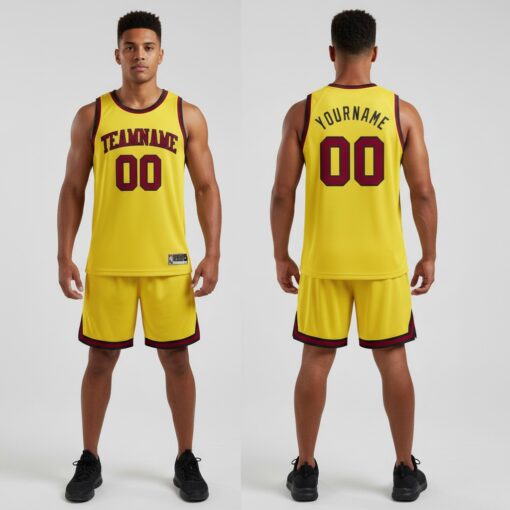 Custom Black Light Yellow Yellow Basketball Maroon Jersey, Customize Basketball Uniforms