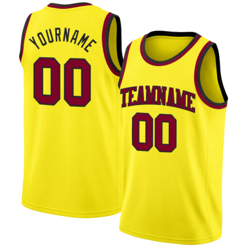 Custom Black Light Yellow Yellow Basketball Maroon Jersey, Customize Basketball Uniforms