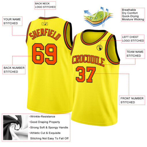 Custom Black Light Yellow Yellow Basketball Orange Jersey, Custom Team Basketball Jerseys