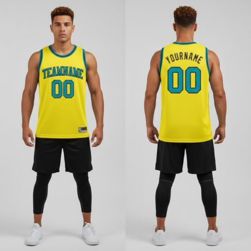 Custom Black Light Yellow Yellow Basketball Teal Jersey, Custom Team Basketball Uniforms