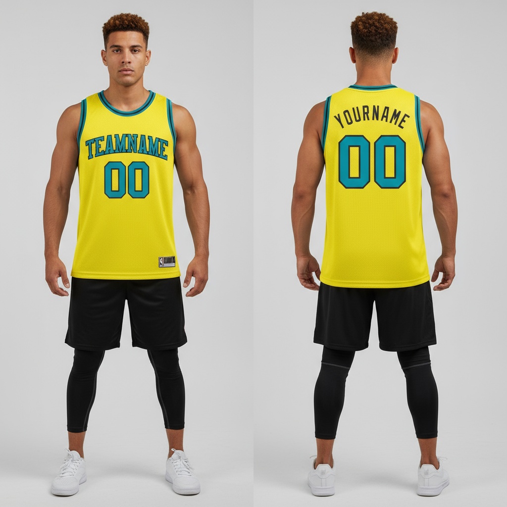 Custom Black Light Yellow Yellow Basketball Teal Jersey, Custom Team Basketball Uniforms