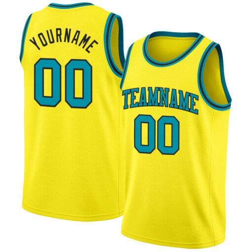 Custom Black Light Yellow Yellow Basketball Teal Jersey, Custom Team Basketball Uniforms