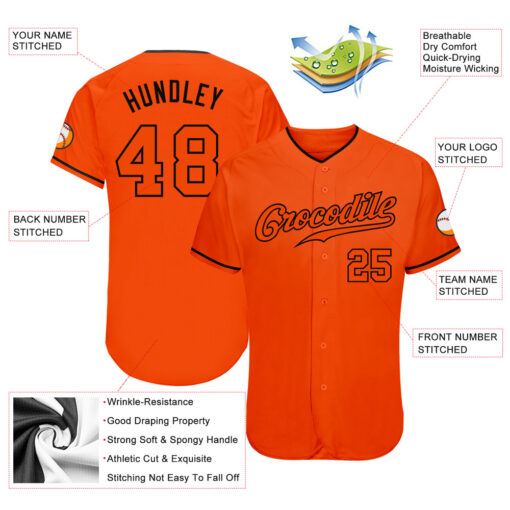 Custom Black Orange Baseball Orange Jersey, Customize Baseball Uniforms