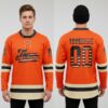 Custom Black Orange Front Logo Crossover Goalie Hockey Vintage Usa Flag Jersey, Customize A Hockey Jersey