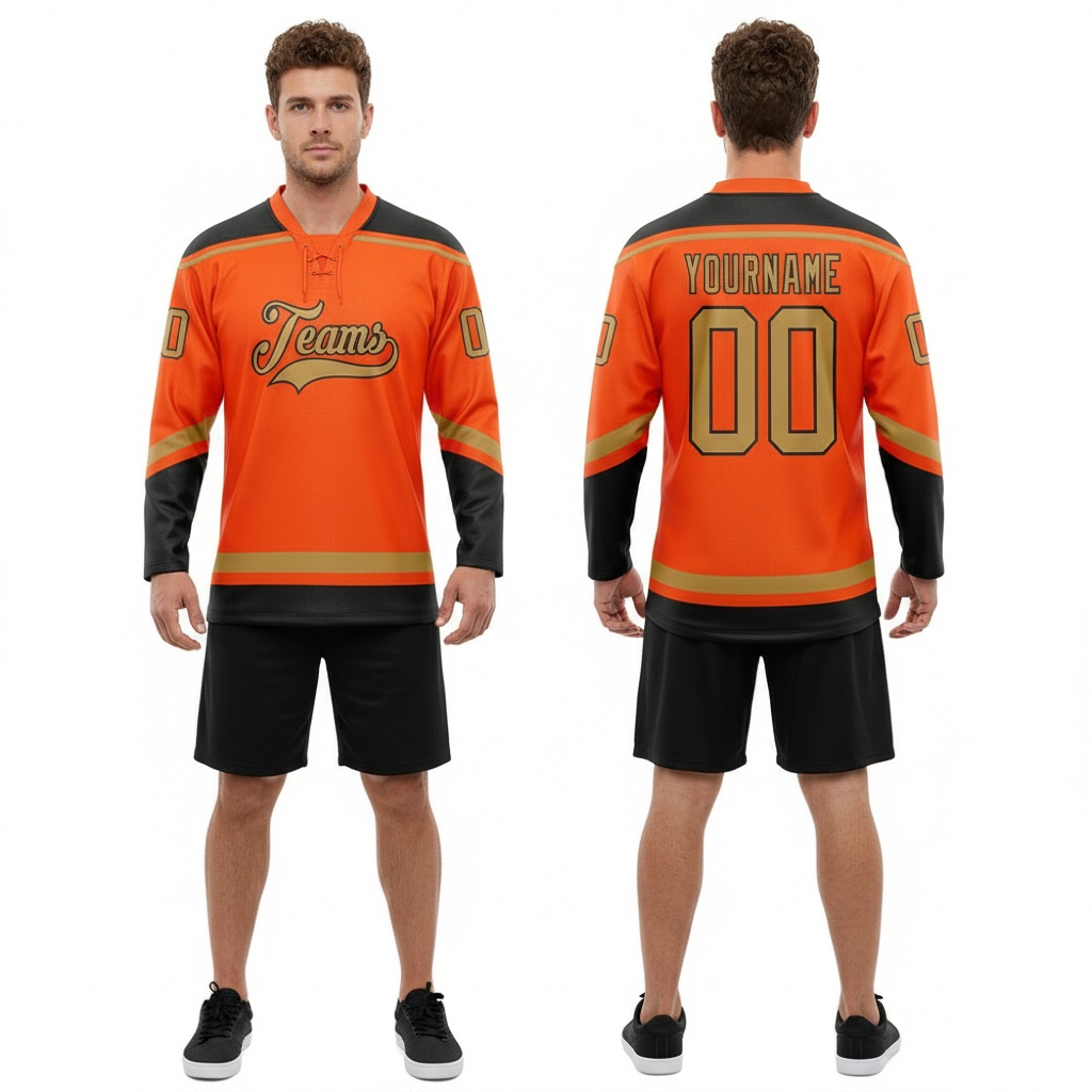Custom Black Orange Hockey Old Gold Jersey, Best Custom Hockey Jerseys