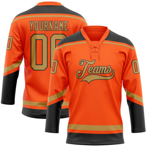 Custom Black Orange Hockey Old Gold Jersey, Best Custom Hockey Jerseys