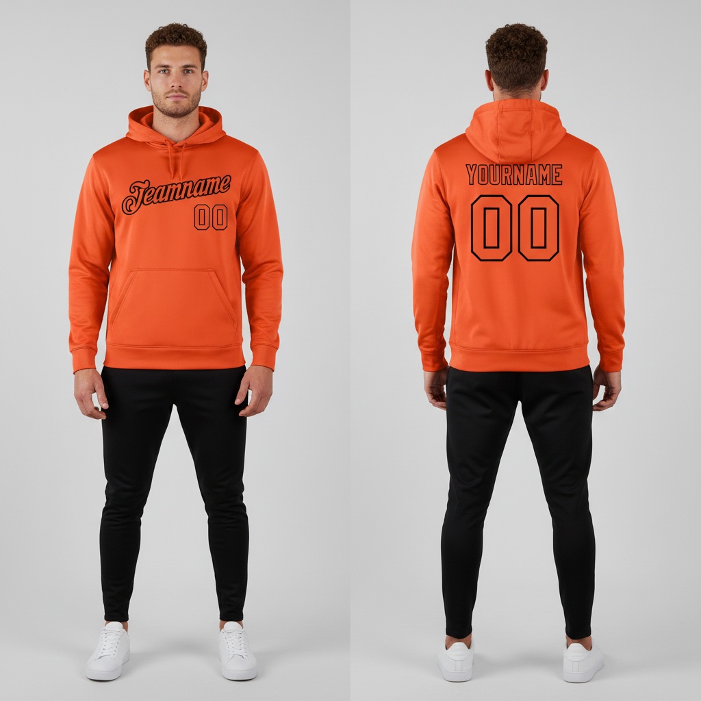 Custom Black Orange Hoodie, Custom Pullover Hoodie