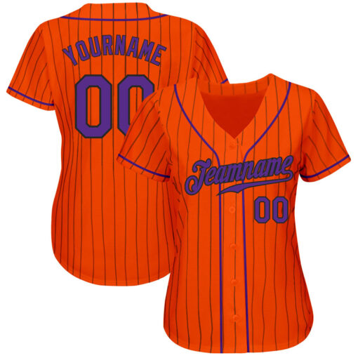 Custom Black Orange Pinstripe Baseball Purple Jersey, Custom Baseball Team Uniforms