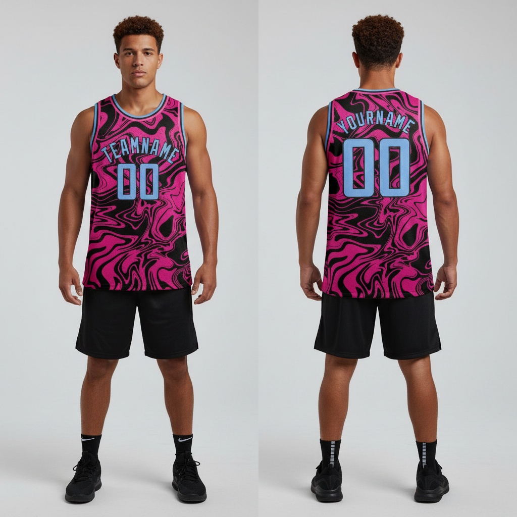 Custom Black Pink Basketball Light Blue Jersey, Design My Own Basketball Uniform