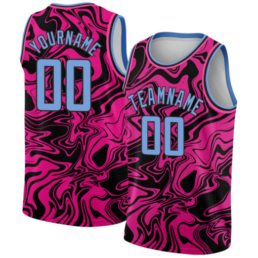 Custom Black Pink Basketball Light Blue Jersey, Design My Own Basketball Uniform