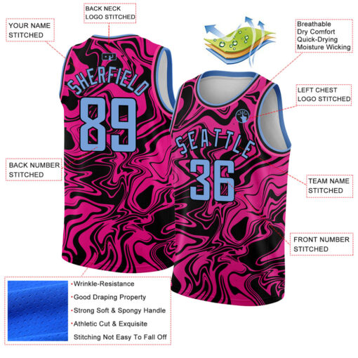 Custom Black Pink Basketball Light Blue Jersey, Design My Own Basketball Uniform
