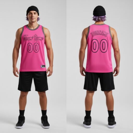 Custom Black Pink Basketball Pink Jersey, Cool Basketball Uniform Designs