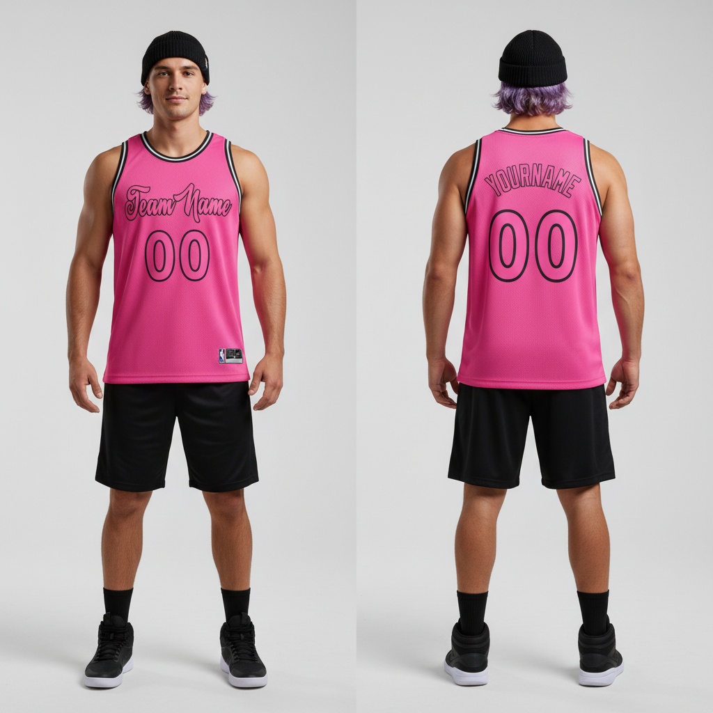 Custom Black Pink Basketball Pink Jersey, Cool Basketball Uniform Designs
