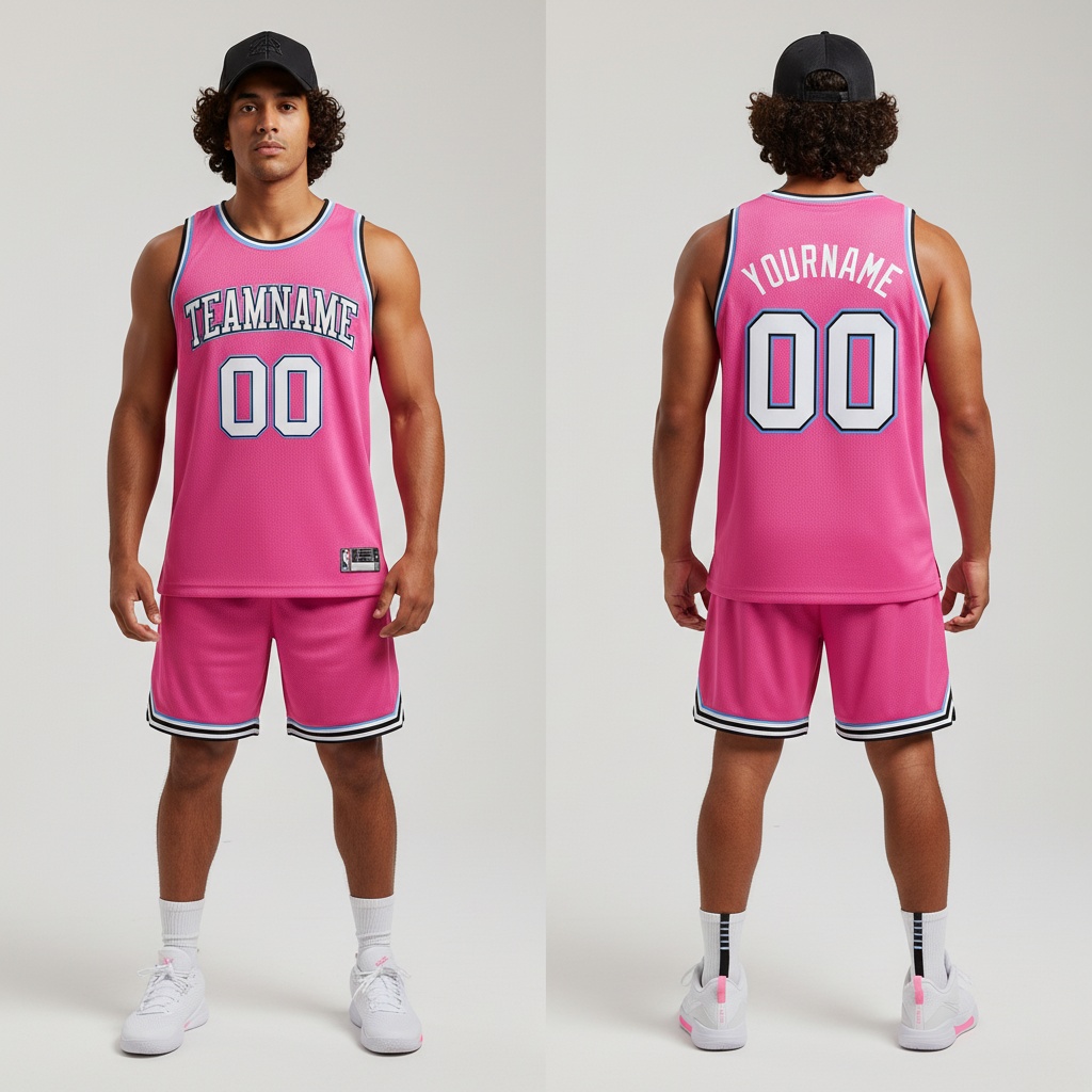 Custom Black Pink Basketball White Jersey, Design Basketball Uniforms