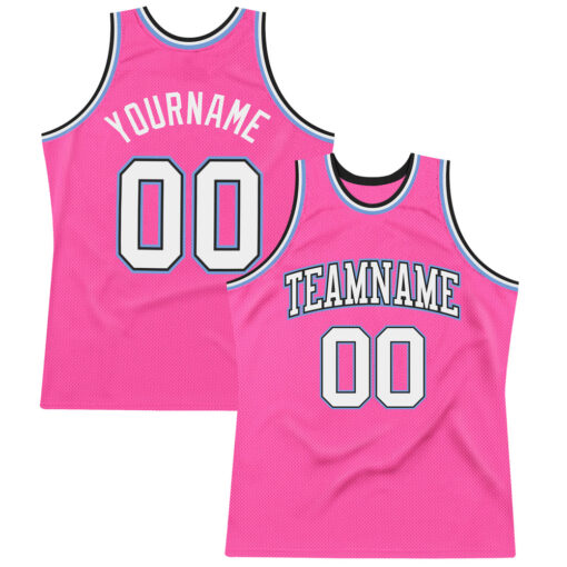 Custom Black Pink Basketball White Jersey, Design Basketball Uniforms