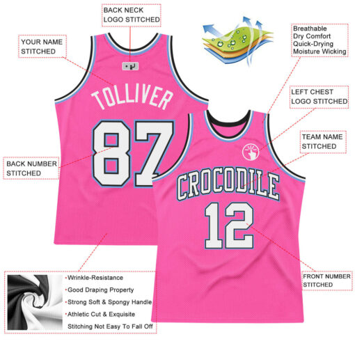 Custom Black Pink Basketball White Jersey, Design Basketball Uniforms