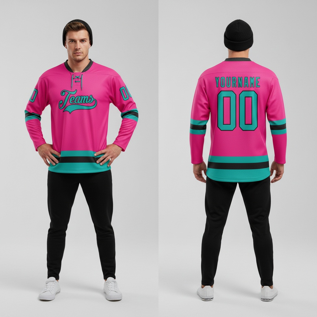 Custom Black Pink Front Logo Crossover Goalie Hockey Aqua Jersey, Hockey Jersey Design