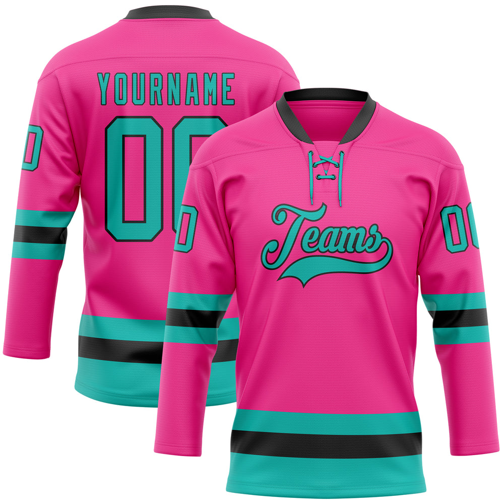 Custom Black Pink Front Logo Crossover Goalie Hockey Aqua Jersey, Hockey Jersey Design