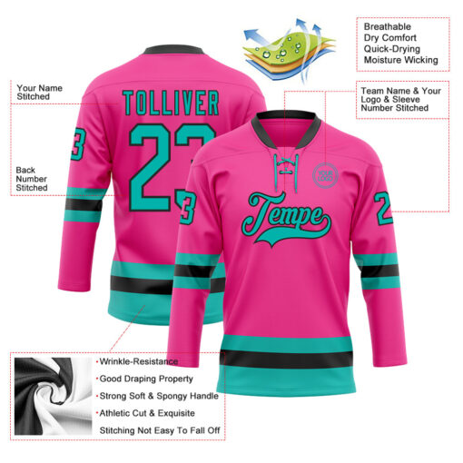 Custom Black Pink Front Logo Crossover Goalie Hockey Aqua Jersey, Hockey Jersey Design