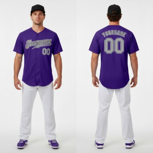 Custom Black Purple Baseball Gray Jersey, Custom Baseball Team Jerseys