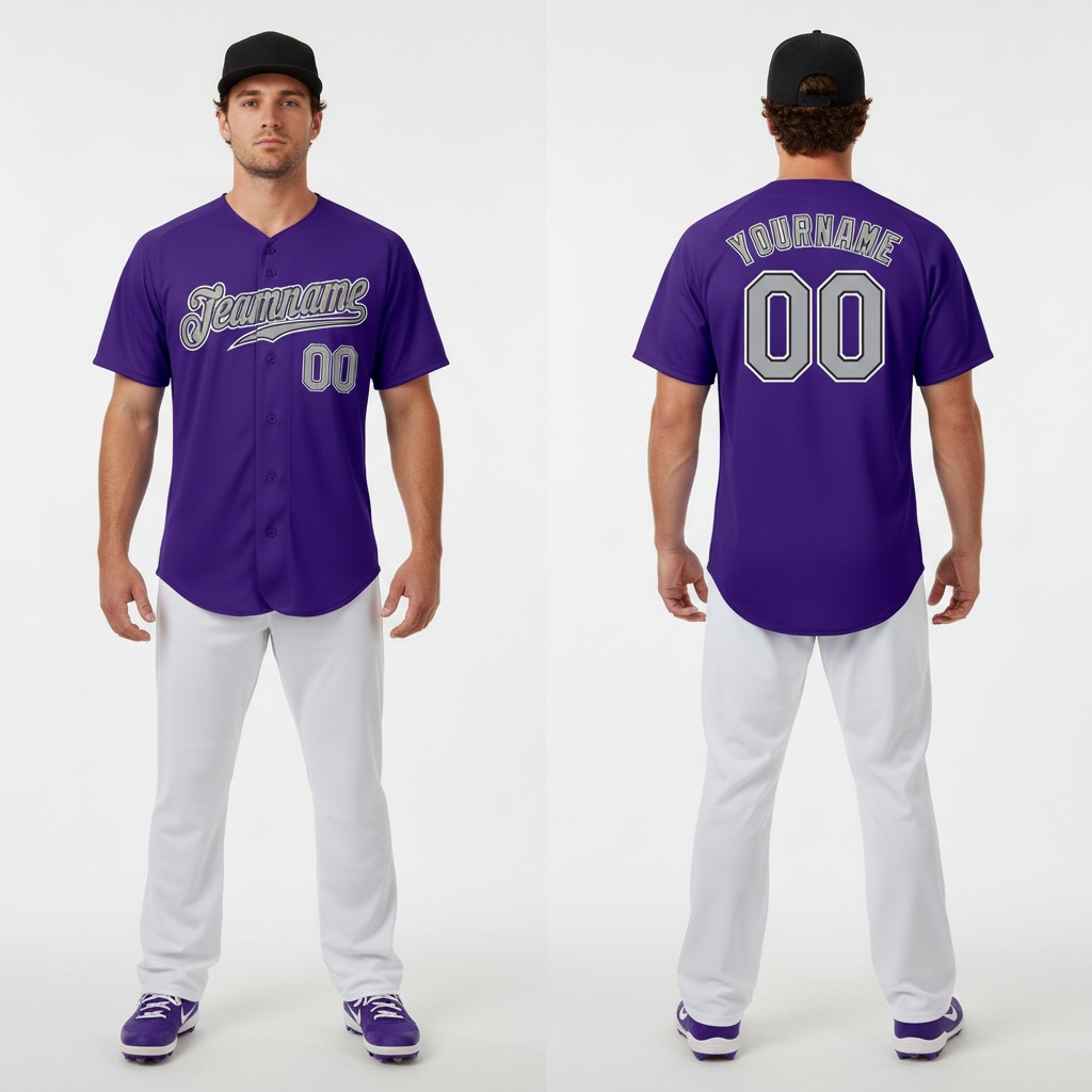 Custom Black Purple Baseball Gray Jersey, Custom Baseball Team Jerseys