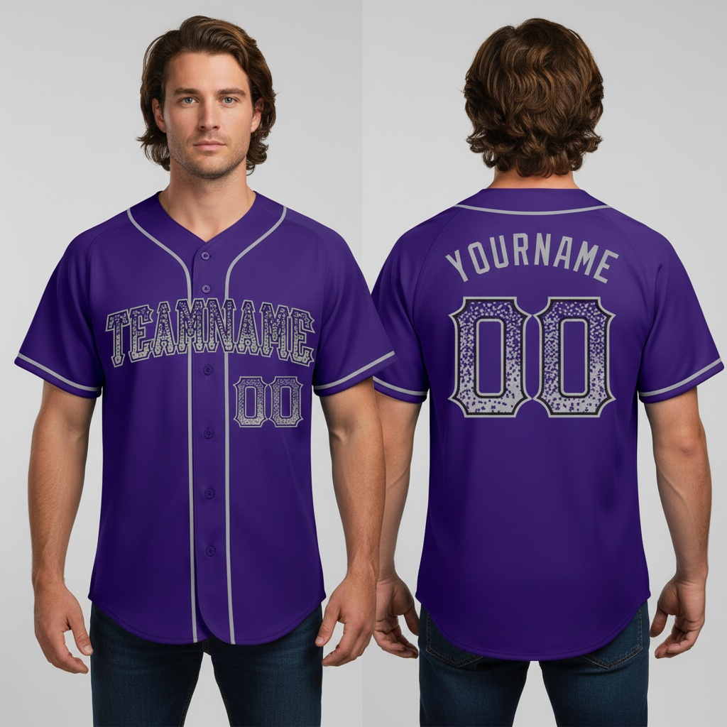 Custom Black Purple Baseball Gray Jersey, Custom Team Baseball Jerseys