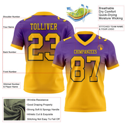 Custom Black Purple City Football Gold Jersey, Customized Football Jerseys