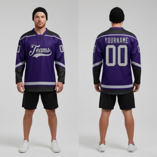 Custom Black Purple Hockey Gray Jersey, Hockey Jersey Design