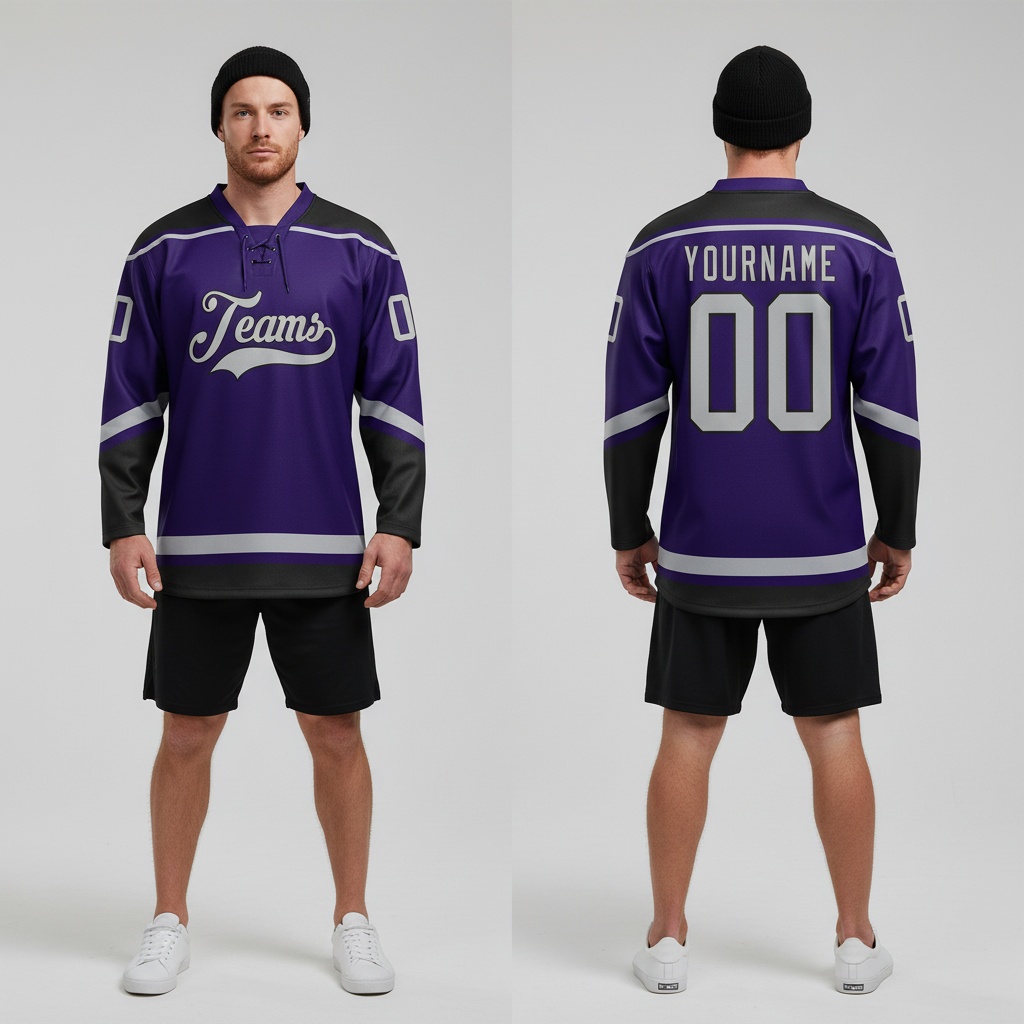 Custom Black Purple Hockey Gray Jersey, Hockey Jersey Design