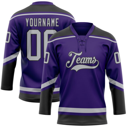Custom Black Purple Hockey Gray Jersey, Hockey Jersey Design