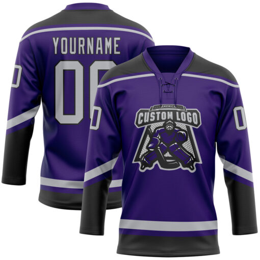 Custom Black Purple Hockey Gray Jersey, Hockey Jersey Design